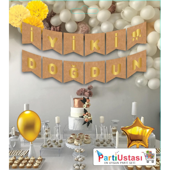 Yazi Varakli Zarf Banner İyi̇ki̇ Doğdun Kraf Gold