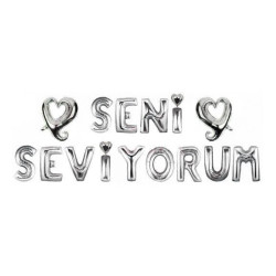 SET SENİ SEVİYORUM KALPLİ FOLYO BALON GÜMÜŞ