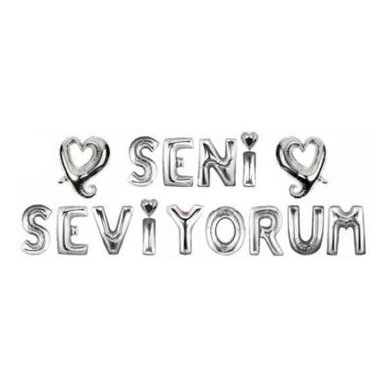 SET SENİ SEVİYORUM KALPLİ FOLYO BALON GÜMÜŞ