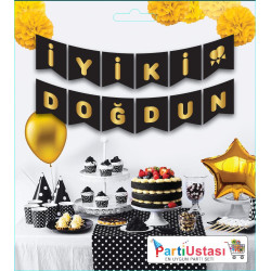 Yazi Varakli Zarf Banner İyi̇ki̇ Doğdun Si̇yah Altin