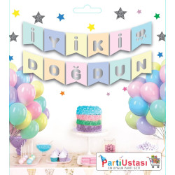 Yazi Varakli Zarf Banner İyk  Doğdun Macaron Gümüş