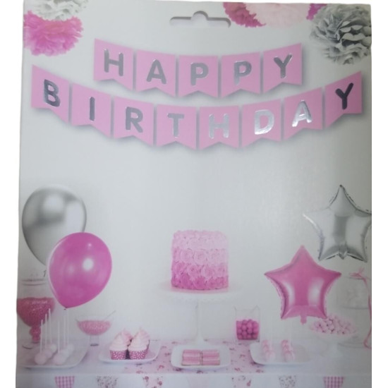 Yazi Varakli Zarf Banner Happy Pembe Gümüş