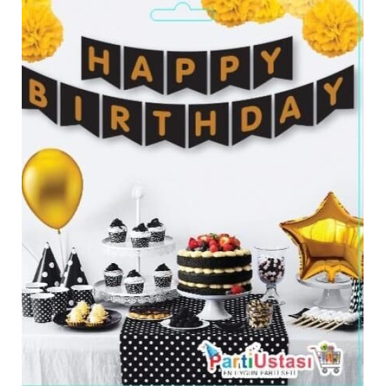 Yazi Varakli Zarf Banner Happy Si̇yah Altin Yazi Varakli Zarf Banner Happy Si̇yah Altin