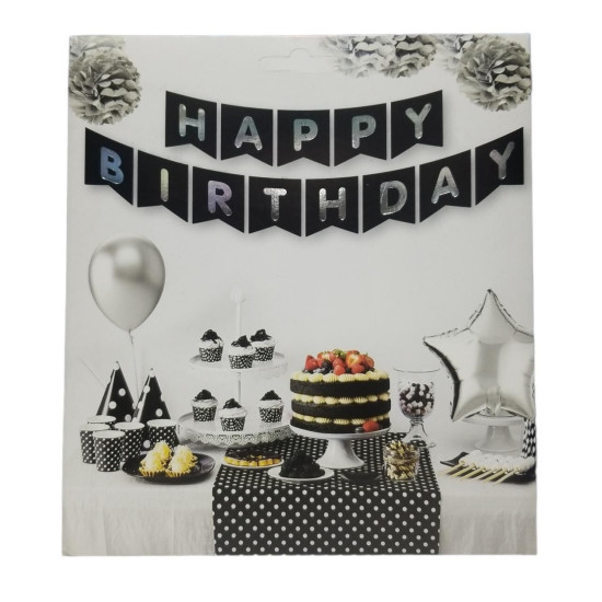 Yazi Varakli Zarf Banner Happy Si̇yah Gümüş