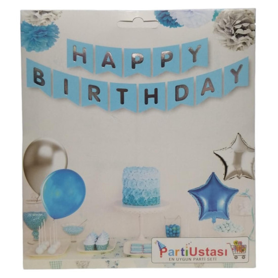 Yazi Varakli Zarf Banner Happy Mavi̇ Gümüş Yazi Varakli Zarf Banner Happy Mavi̇ Gümüş