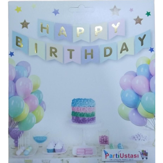 Yazi Varakli Zarf Banner Happy Macaron Altin
