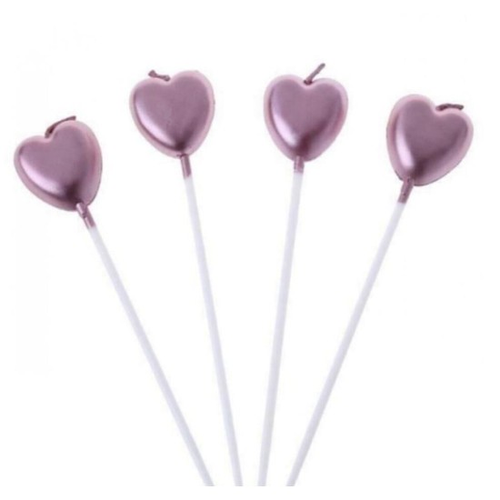 Mum 15 Cm Kalp çubuklu Pembe 4 Lü