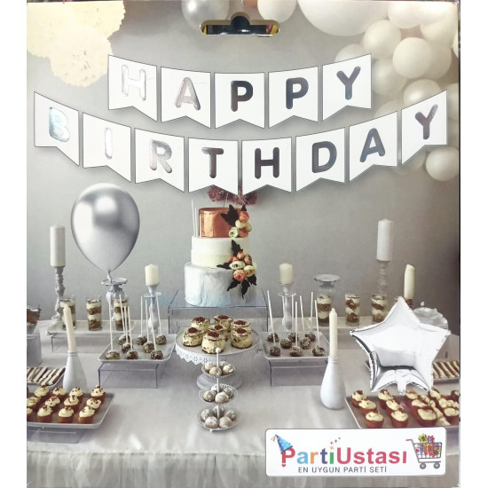 Yazi Varakli Zarf Banner Happy Beyaz Gümüş Yazi Varakli Zarf Banner Happy Beyaz Gümüş