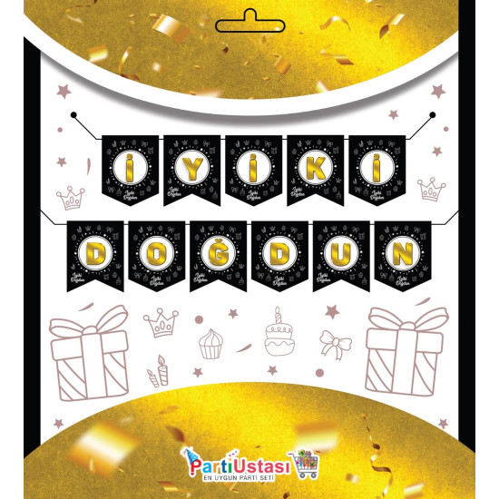 Yazi Zarf Banner İyi̇ki̇ Doğdun Si̇yah Gold Yazi Zarf Banner İyi̇ki̇ Doğdun Si̇yah Gold