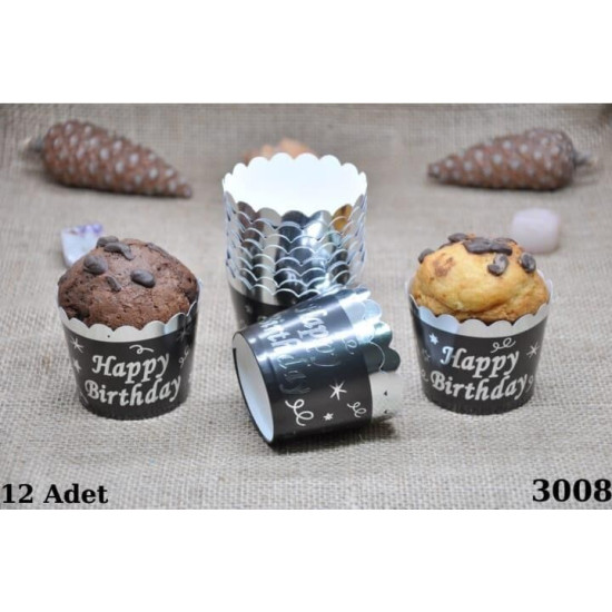 Kapsül 12 Li̇ Varakli Happy Bi̇rthday Si̇yah Gümüş